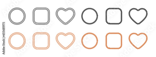Circle, square and heart rope curve set. Vector EPS 10