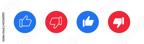 Thumb up and thumb down icon set. Like and dislike button. Vector EPS 10