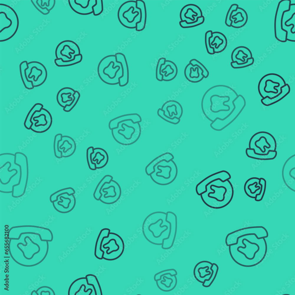 Black line Online dental care icon isolated seamless pattern on green background. Dental service information call center. Vector Black line Online dental care icon isolated seamless pattern on green background. Dental service information call center. Vector