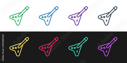 Set line Electric bass guitar icon isolated on black and white background. Vector