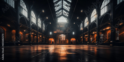 Empty large factory building with old brick walls