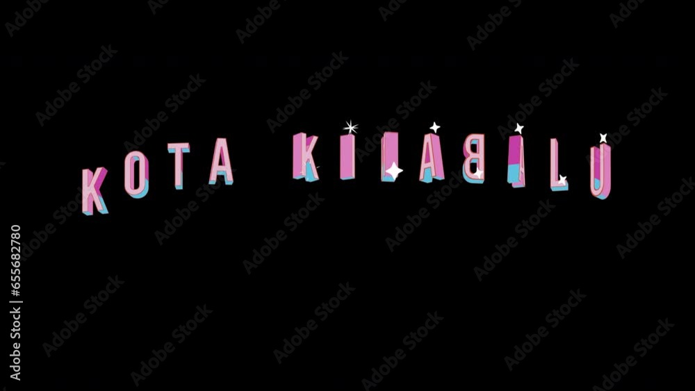 Bright letters jump merrily in the inscription KOTA KINABALU city. Retro. Alpha channel black. Looped from frame 120 to 240, Alpha BW at the end Bright letters jump merrily in the inscription KOTA KINABALU city. Retro. Alpha channel black. Looped from frame 120 to 240, Alpha BW at the end