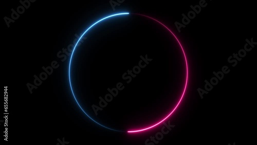 Abstract neon background. Shine ring. Halo around. Sparks particle. Space tunnel. LED color ellipse. Glint glitter. Shimmer loop motion. Empty hole. Glow portal. Pink ball. Slow spin. Bright disc.