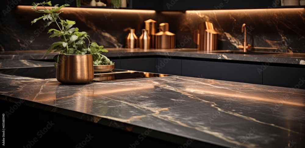 Obraz na płótnie Stone countertop in luxury kitchen w salonie