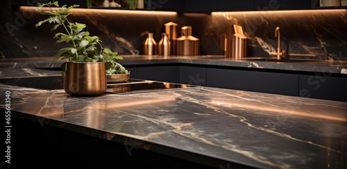 Stone countertop in luxury kitchen