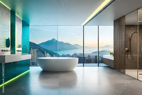 Luxirious bathroom interior in white color generated by AI photo