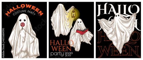 Vector set of Halloween flyers with different ghosts