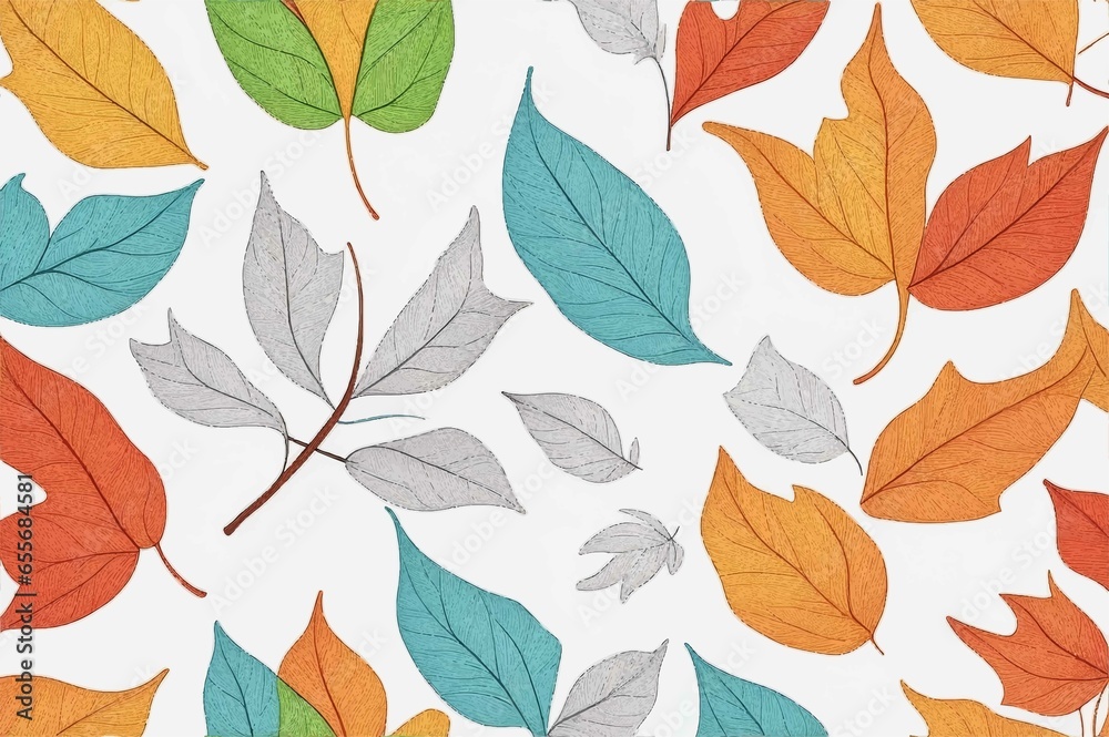 Art of a cute coloured vector fall leaves pattern in white background Art of a cute coloured vector fall leaves pattern in white background