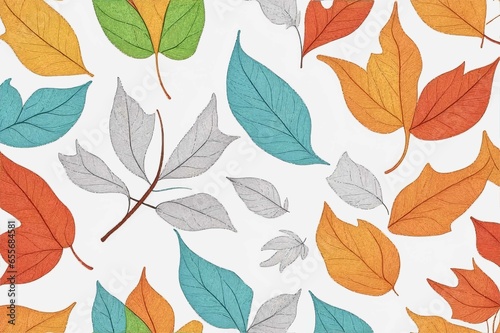 Art of a cute coloured vector fall leaves pattern in white background