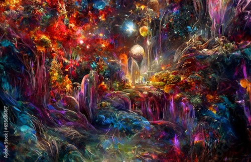 Colourful abstract background. Concept of Cosmic Energy, divine presence, healing and spiritual jorney. Digital illustration. CG Artwork Background © Irina B