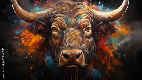 bull with colorful abstract background photo