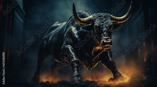 Close up buffalo portrait on black background