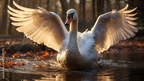 Fototapeta Naklejka Na Ścianę i Meble -  white swan on the lake.