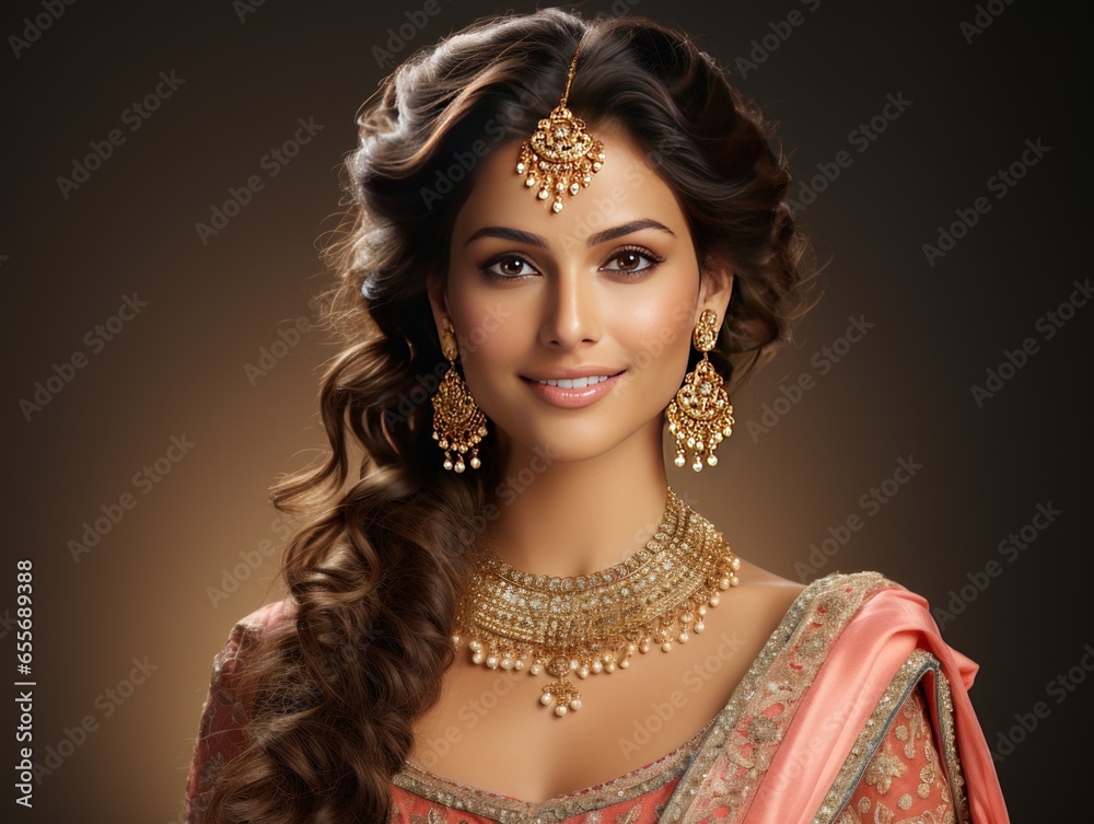 Warm Smile of an Indian Royal Princess in Traditional Regal Attire Warm Smile of an Indian Royal Princess in Traditional Regal Attire