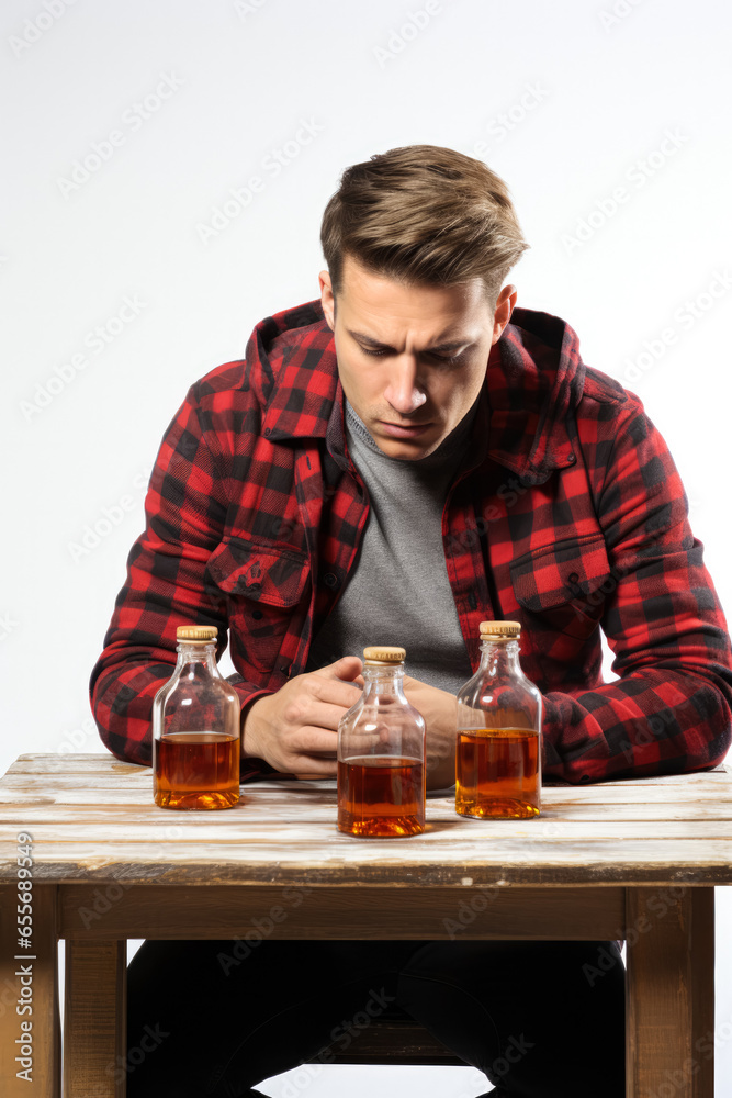 Individual taking cough syrup for autumn cold isolated on a white background Individual taking cough syrup for autumn cold isolated on a white background