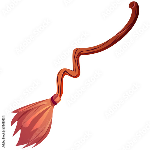 Halloween witch's broom cartoon vector illustration. Broomstick icon. Magic wizard. Magic broomsticks for Halloween decoration or witchcraft game. 