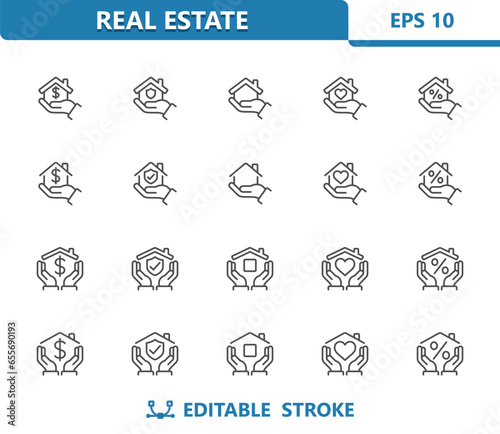 Real Estate Icons. House, Home, Hand, Hands Vector Icon