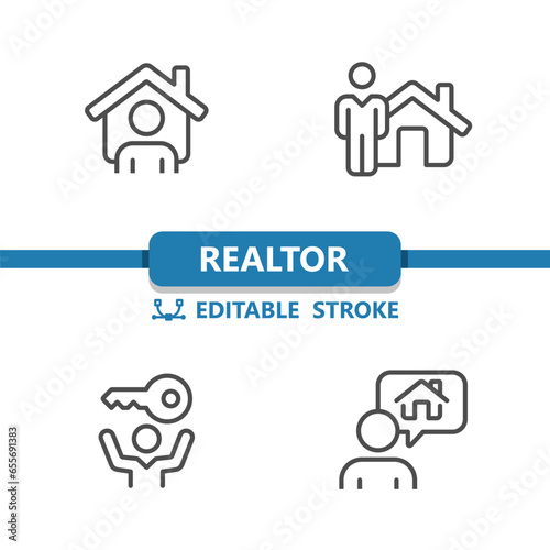 Realtor Icons. Real Estate Agent, Home Owner, House Vector Icon