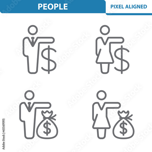 People Icons. Businessman, Businesswoman, Investment, Wealth, Investor Vector Icon