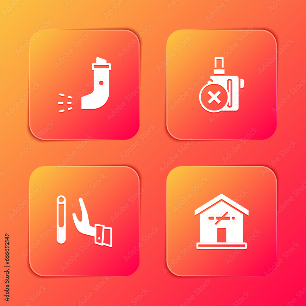 Set Inhaler, No electronic cigarette, Giving up and smoking at home icon. Vector