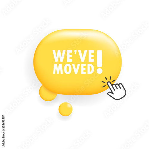We've moved button. Flat, yellow, cursor on the button, we've moved. Vector icon