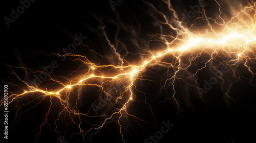 Lighting rays, electrical energy against black background