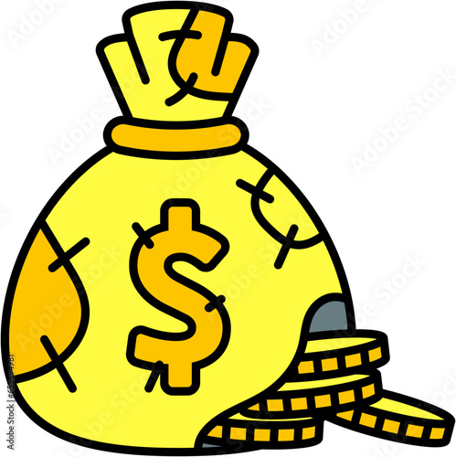 overbudget flat lined icon - money leaking from torn money sack hole