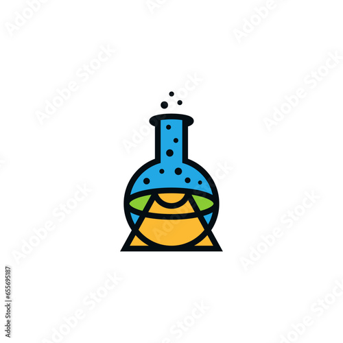 Laboratory flask and light lamp logo design.