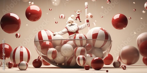 Happy glass Christmas festival Santa cluase and reindeer juggles several , Christmas concept, 3d illustration, render. photo