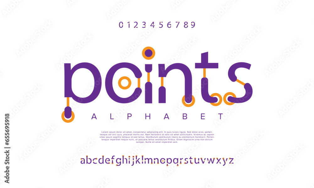 Points creative modern urban alphabet font. Digital abstract moslem, futuristic, fashion, sport, minimal technology typography. Simple numeric vector illustration