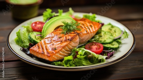 Grilled salmon fillet and fresh lettuce