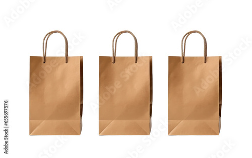 Simple Kraft Paper Bags of brown Color Isolated on White Transparent Background.