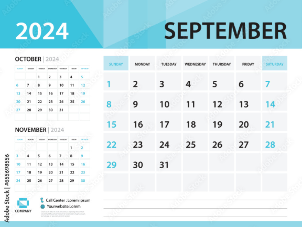 Calendar 2024 template, September 2024 year, Desk Calendar 2024 ...