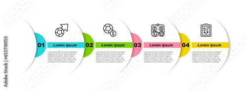 Set line Soccer football ball, , Football betting money and Planning strategy concept. Business infographic template. Vector