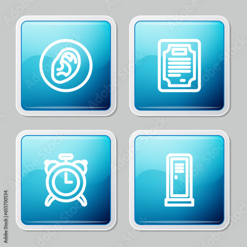 Set line Ear listen sound signal, Certificate template, Alarm clock and Locker or changing room icon. Vector