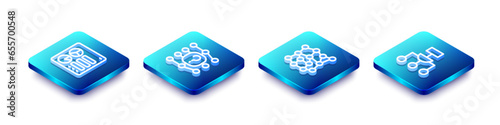 Set Isometric line Computer api interface, Neural network, and Algorithm icon. Vector