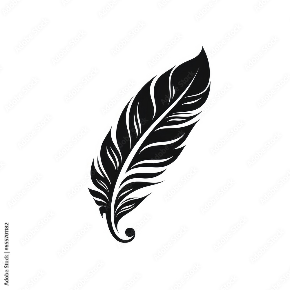Obraz premium Hand drawn feathers, black and white, AI generated Image