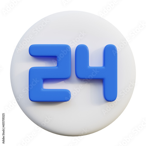 24 hours service icon on white circle 3d render