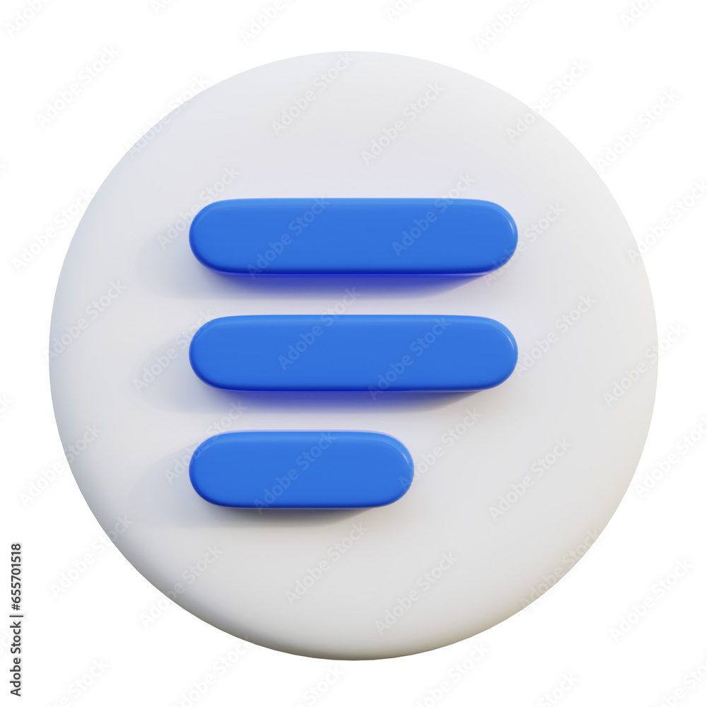 Text Paragraph 3D Icon on white circle. Text Paragraph 3D Icon on white circle.