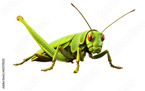Green Grasshopper Isolated on White Transparent Background.