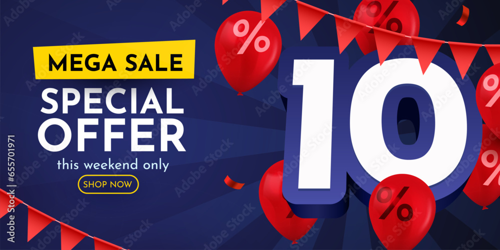10 percent Off. Discount creative composition. Mega Sale. 10 percent Off. Discount creative composition. Mega Sale.