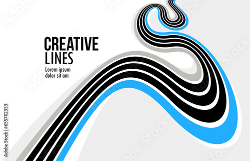 3D lines in motion vector abstract background, creative and dimensional curved stripes dynamic composition, motion and technology.