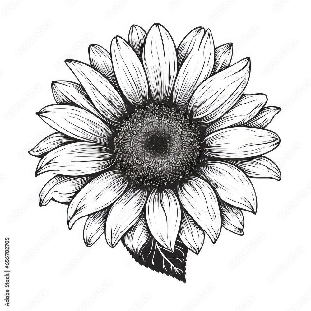 Hand drawn sunflowers, black and white, AI generated Image Hand drawn sunflowers, black and white, AI generated Image