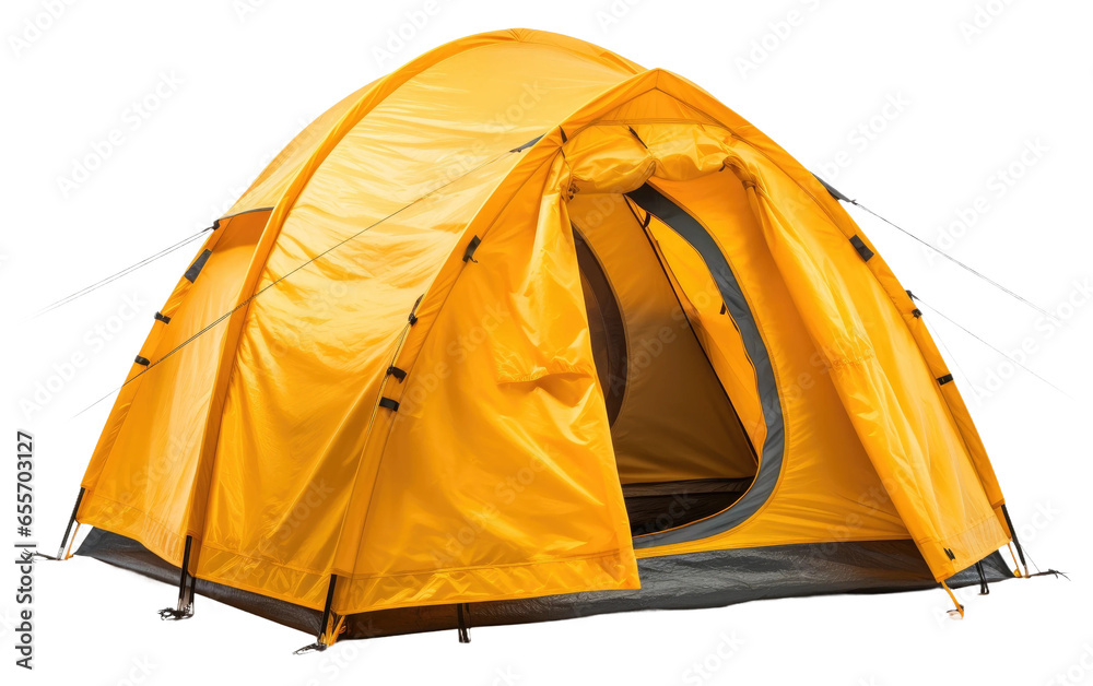 Stunning Yellow Four Season Mountaineering Tent Built Isolated on White Transparent Background.