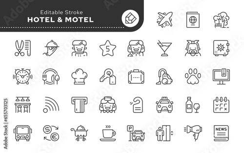 Hotel, business, vacation and travel.. Line icon set. Web icons in linear style for mobile application and web site. Outline pictogram.
