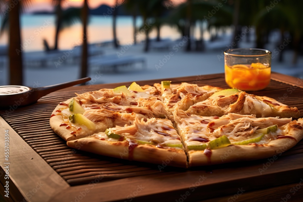 Chicken Alfredo pizza A thin crust blanketed with velvety Alfredo