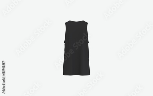 Sportswear top sleeveless luxury black t-shirt isolated mockup women and man underwear empty usage ready advertising realistic branding back view 3d rendering image