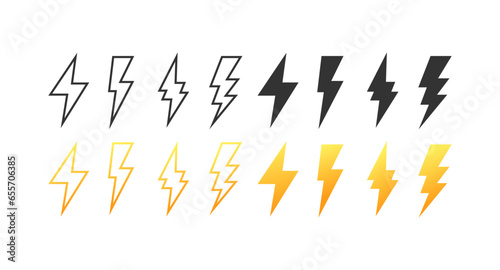 Lightning icons. Different styles  colors  lightning icons  thunderstorm set. Vector icons