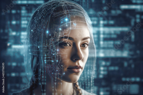 Portrait of Thoughtful Attractive woman. Data mining, expert systems, genetic programming, machine learning, neural networks