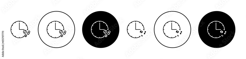 Dose time icon set in black filled and outlined style. suitable for UI designs - obrazy, fototapety, plakaty 